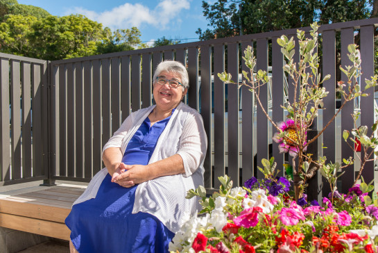 Trish in her garden