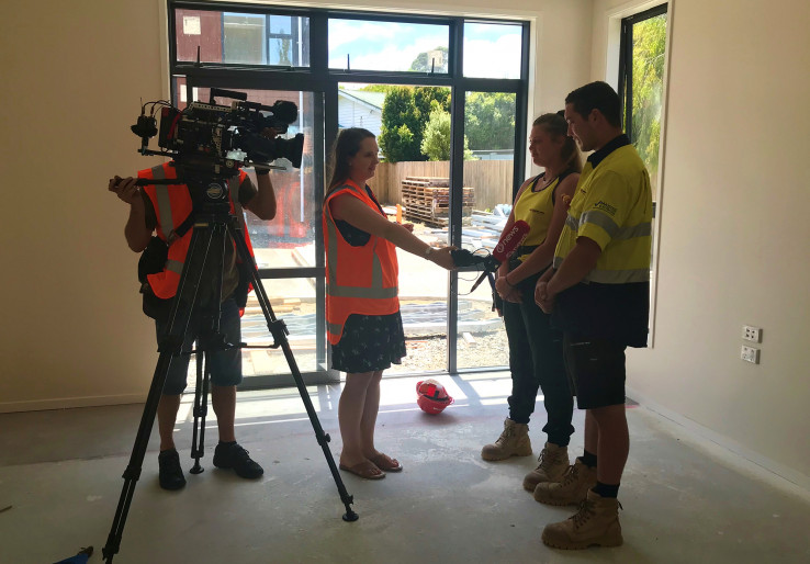 Apprenticeship photo The apprentices are interviewed by a 1News reporter on camera for the news item.