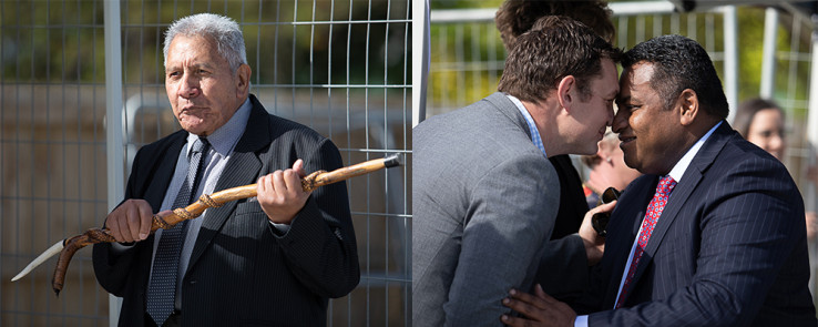 Ventura Mangere Minister visit duo Kaumatua Pita Po and Minister Faafoi and Shanon Tapp Hongi
